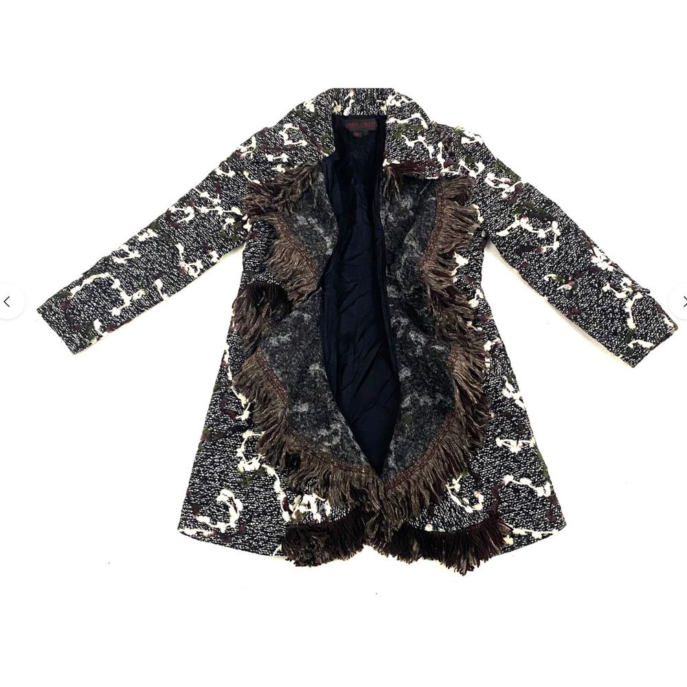 Simon Chang retro fringe statement boho chic coat size 16